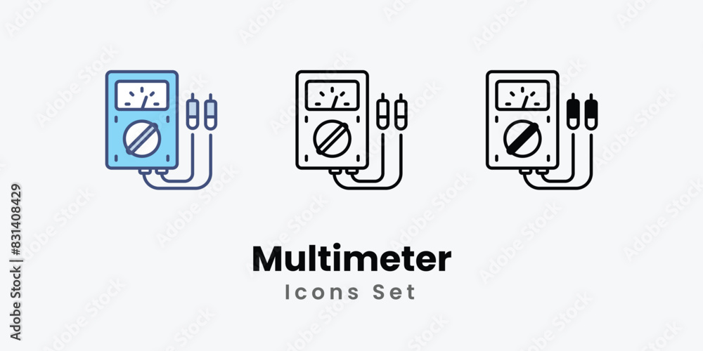 Multimeter Icons set thin line and glyph vector icon illustration Multimeter Icons set thin line and glyph vector icon illustration
