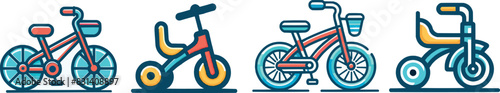 A set of bicycles for people of different ages in a flat style, discreet colors, recreation and cycling