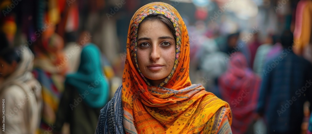 Fototapeta premium Amidst the labyrinthine alleys of the bustling market, the vibrant tapestry of humanity unfolded, each face a story waiting to be told