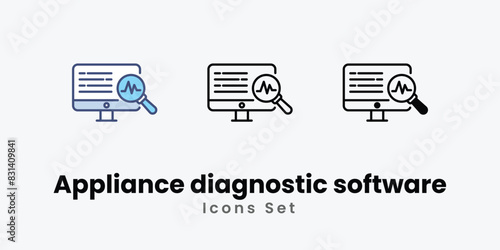 Appliance diagnostic software Icons set thin line and glyph vector icon illustration