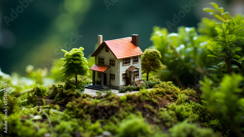 Miniature Forest Cabin Home on a Green Lawn