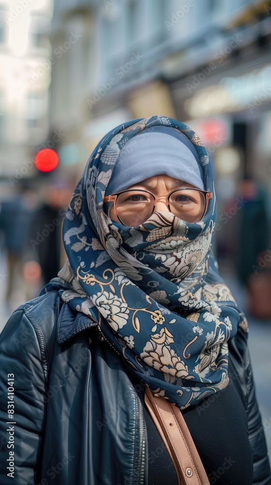 Woman wearing headscarf and scarf Woman wearing headscarf and scarf