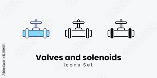 Valves and solenoids Icons set thin line and glyph vector icon illustration photo