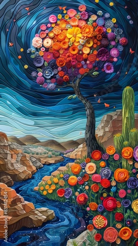 Abstract background, desert landscape is flowing. colorful And the desert is blooming, a miracle