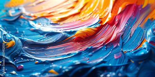 closeup of an artwork exploring visual language featuring intense dynamic brush strokes and vibrant colors Macro Photography and RealTime Eye AF highlight the fine details and emotional impact photo