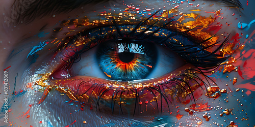 closeup of an artwork exploring visual language featuring intense dynamic brush strokes and vibrant colors Macro Photography and RealTime Eye AF highlight the fine details and emotional impact
