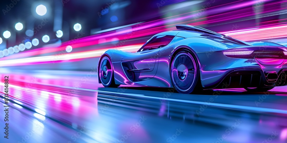 Sleek design and powerful acceleration of a futuristic sports car under night lights. Concept Sports Cars, Futuristic Design, Night Photography, Acceleration, Sleek Lighting