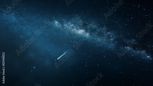 Close-up of a shooting star streaking across the dark sky, leaving a trail of light in its wake during a meteor shower photo