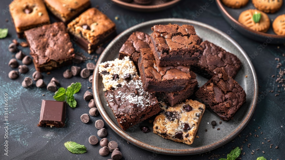 Fototapeta premium Assortment of healthy desserts like stevia brownies and erythritol cookies, arranged on a stylish plate