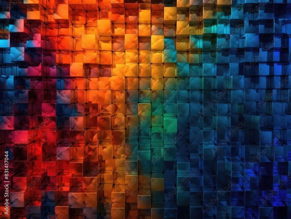 Background or screensaver made of multi-colored glass cubes. AI generative.