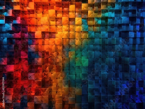 Background or screensaver made of multi-colored glass cubes. AI generative.