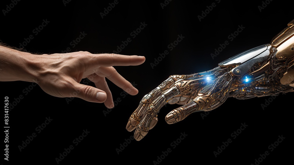 Naklejka premium generated illustration Digital robot handshake human hand.
