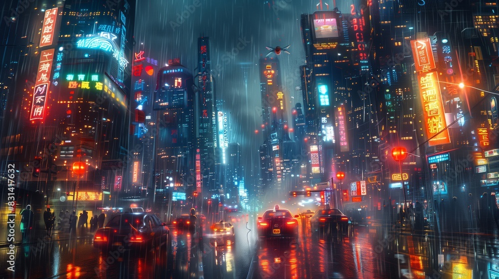 Futuristic City at Night With Neon Lights. Futuristic City at Night With Neon Lights.