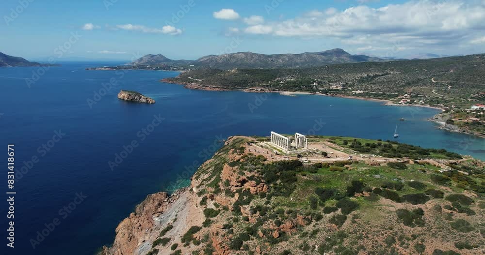 Amazing panoramic aerial view of ancient Temple of Poseidon at Sounion, Attica, Greece near Athens Amazing panoramic aerial view of ancient Temple of Poseidon at Sounion, Attica, Greece near Athens