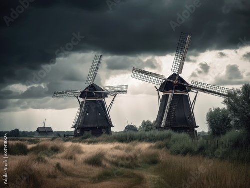 Old European mill. Making flour from wheat is a thing of the past. Generative AI. photo