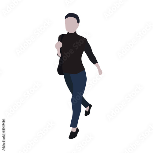 A woman walks down the street in summer clothes. 2D image to use as entourage. Flat city vector infographic. ©  Vi Min