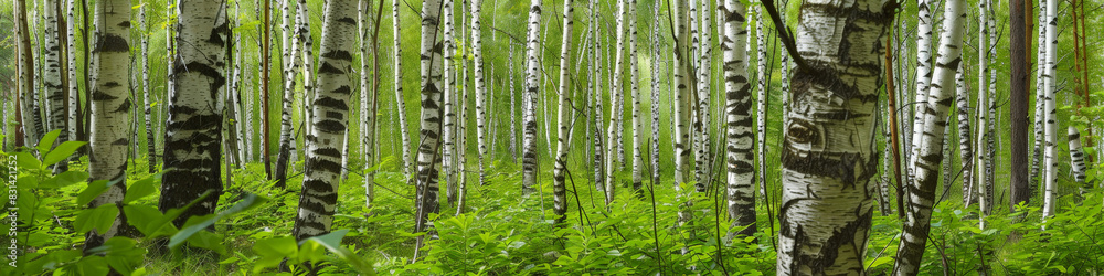 Fototapeta premium Summer Serenity: Birch Forest. Generative AI