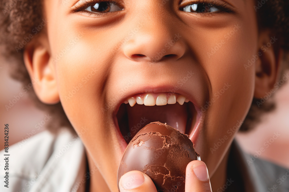 Adorable child enjoying chocolate treat. Beautiful child delighting in Easter chocolate indulgence. Adorable child enjoying chocolate treat. Beautiful child delighting in Easter chocolate indulgence.