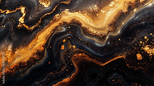 Marble abstract black and gold texture, gold powder, dark and golden colors, abstract illustration.