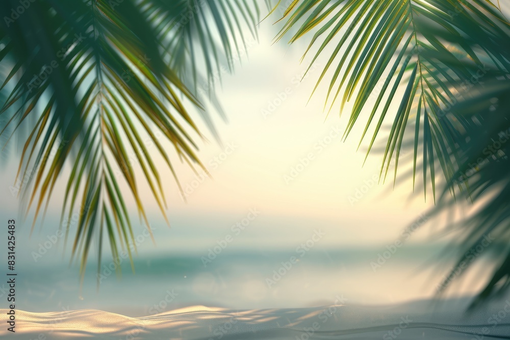 Fototapeta premium Idyllic Beach Scene with Palm Leaves