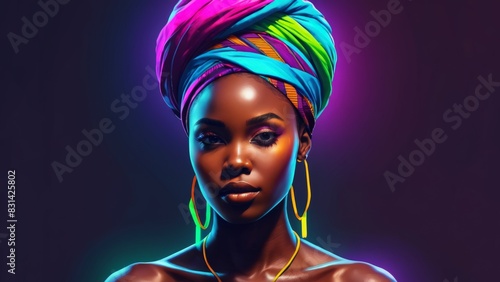 Illustration of African-American woman in neon colours © Unnamed  Bird