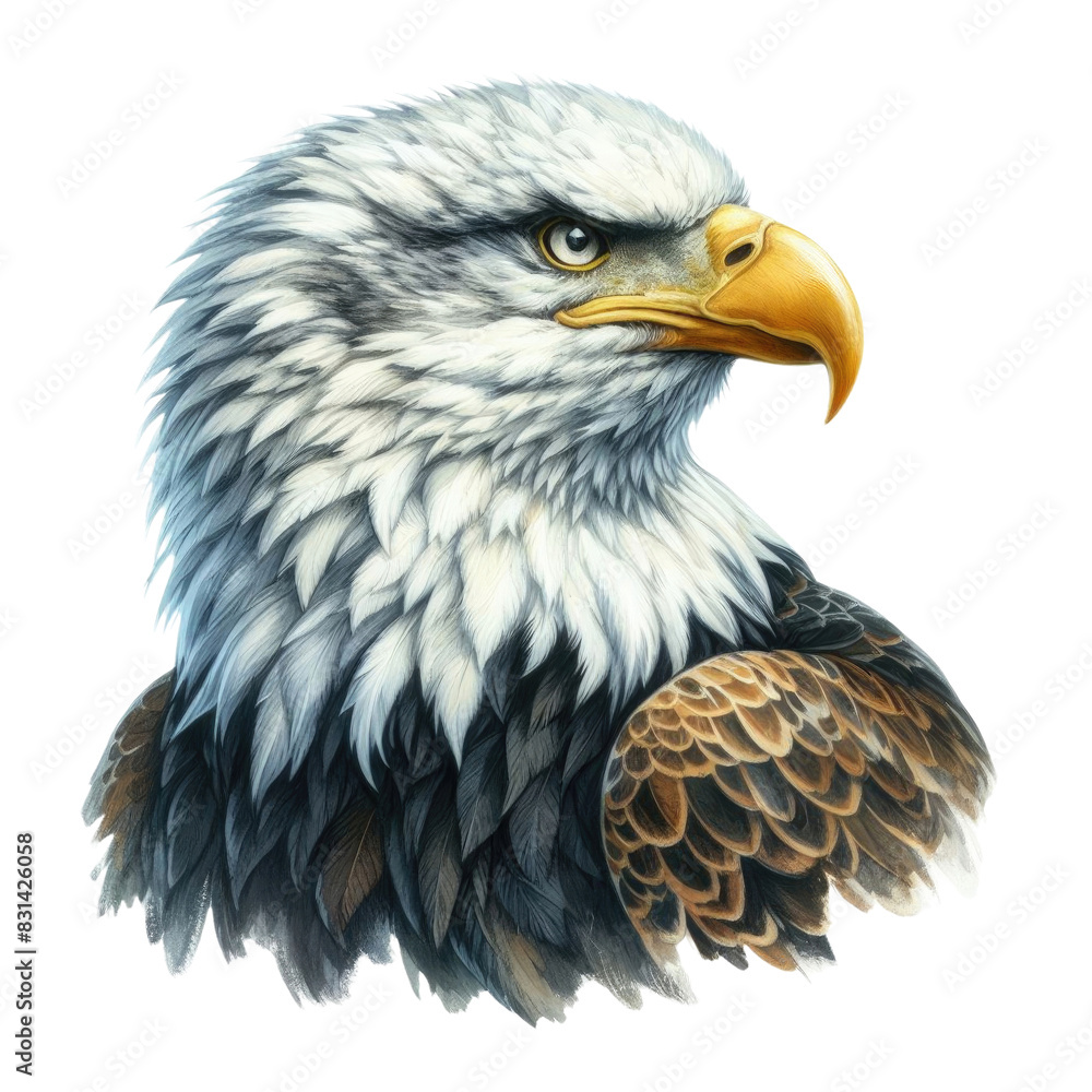 Obraz premium Portrait of a bald eagle on a white background. Watercolor illustration.