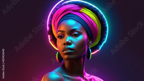 Illustration of African-American woman in neon colours
