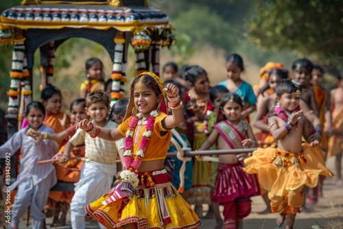Wallpaper Mural Festive Joy of Children Dancing in Traditional Attire During Rath Yatra Celebration - Ideal for Cultural Event Posters Torontodigital.ca