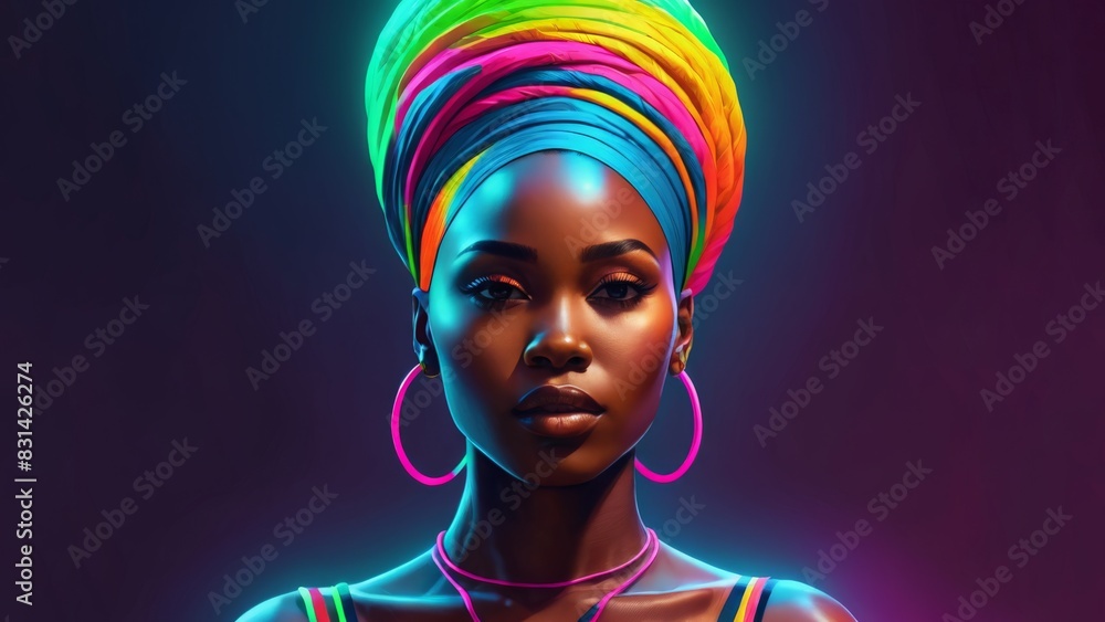 Illustration of African-American woman in neon colours Illustration of African-American woman in neon colours