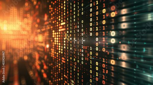 Photos Digital Data Stream: An Abstract Binary Code Background Illustrating Modern Cybe