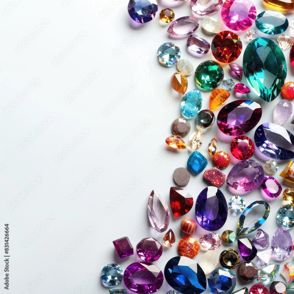 Colorful gemstone collection on white background with copy space. Colorful gemstone collection on white background with copy space.