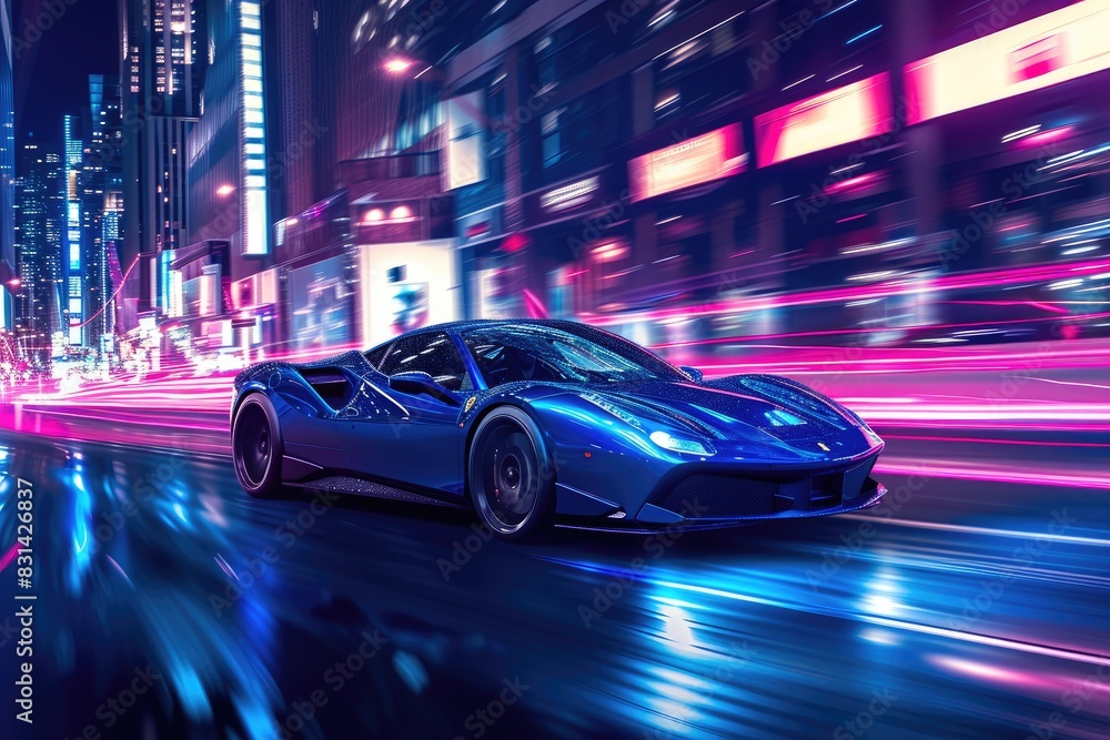 Glowing Metropolis: Futuristic Racing Scene Glowing Metropolis: Futuristic Racing Scene