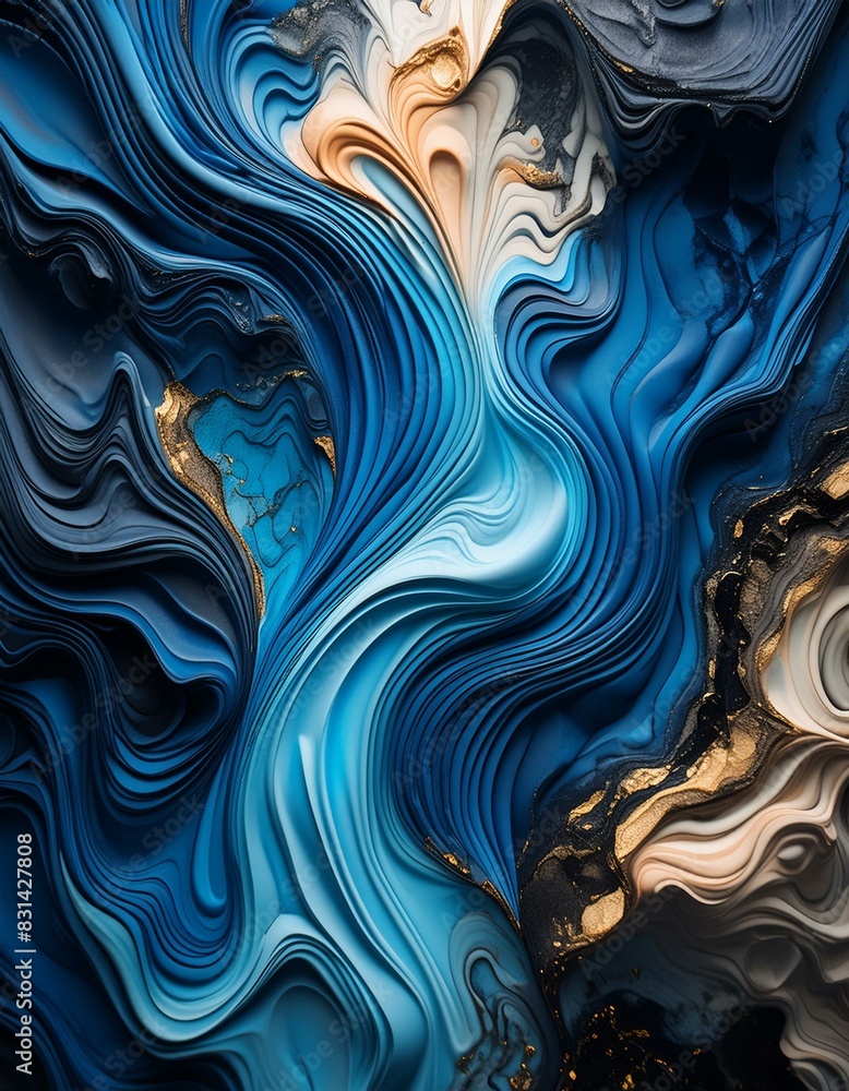 Creative Flow Painting with Blue and Black Marble Texture Creative Flow Painting with Blue and Black Marble Texture
