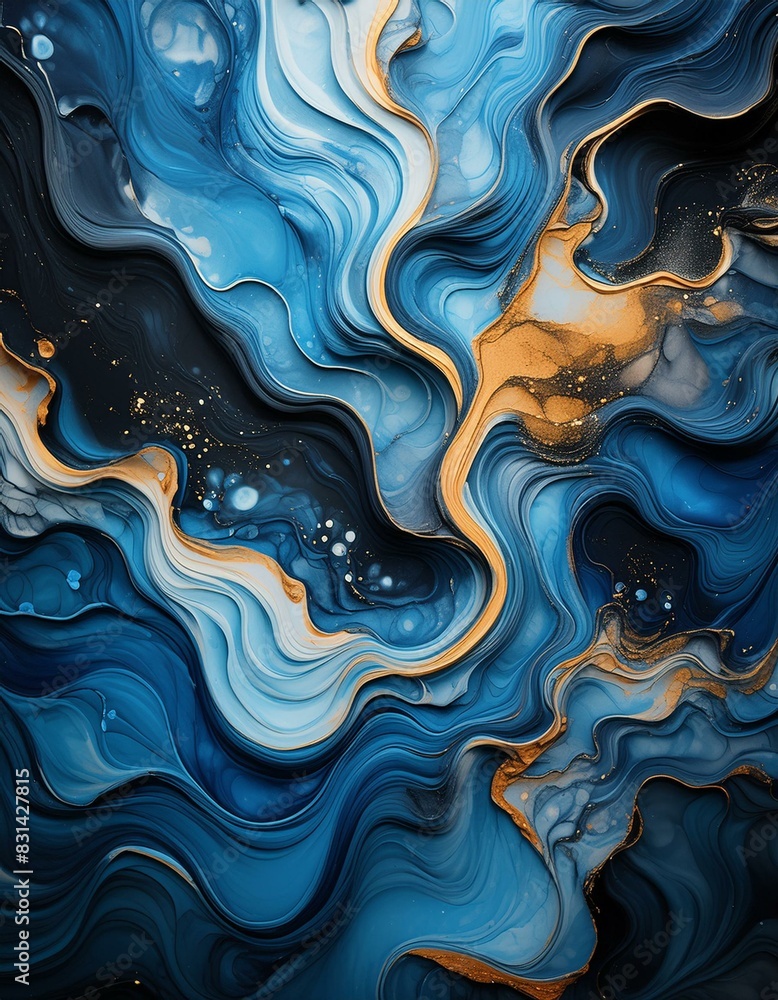 Blue and Black Liquid Paint Marble Pattern Background Blue and Black Liquid Paint Marble Pattern Background