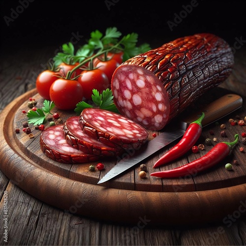 Gourmet Deli Meat on Rustic Wooden Board with Fresh Organic Ingredients