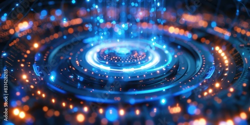 Wallpaper Mural Abstract image of a vibrant and futuristic digital vortex with glowing blue and orange lights, representing technology and innovation. Torontodigital.ca