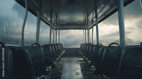 Interior de tren, lluvia, cielo nublado, tarde, nublado, transporte photo