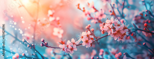 Horizontal Image of trees with blooming sakura