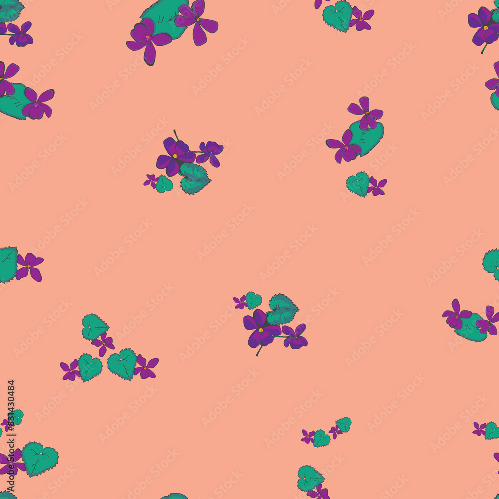 Obraz premium Tiny Wild Violets in a seamless repeat pattern background. Perfect for wallpaper, fabric and scrapbook projects.