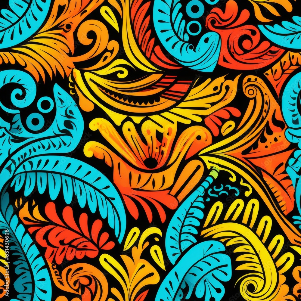 Seamless Pattern of Colorful Geometric Pattern with Traditional Tribe Motifs Seamless Pattern of Colorful Geometric Pattern with Traditional Tribe Motifs