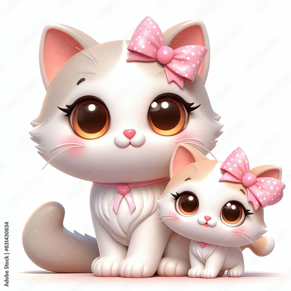 cute cat with mother cat cartoon ,3d Generative AI cute cat with mother cat cartoon ,3d Generative AI
