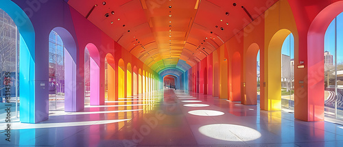 panoramic view of a color field art installation with large vibrant color blocks filling the space Panorama Stitching and Weather Sealing capture the expansive and immersive nature of the installation photo