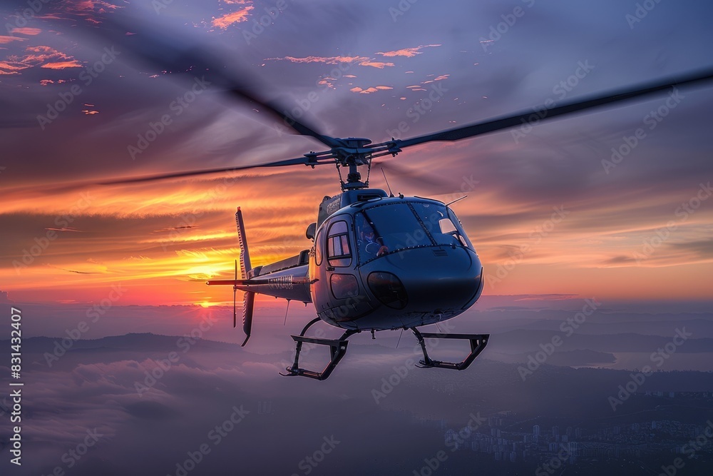 Helicopter Flight at Sunset: Explore the Skies on a Tour with Heli Adventure Helicopter Flight at Sunset: Explore the Skies on a Tour with Heli Adventure