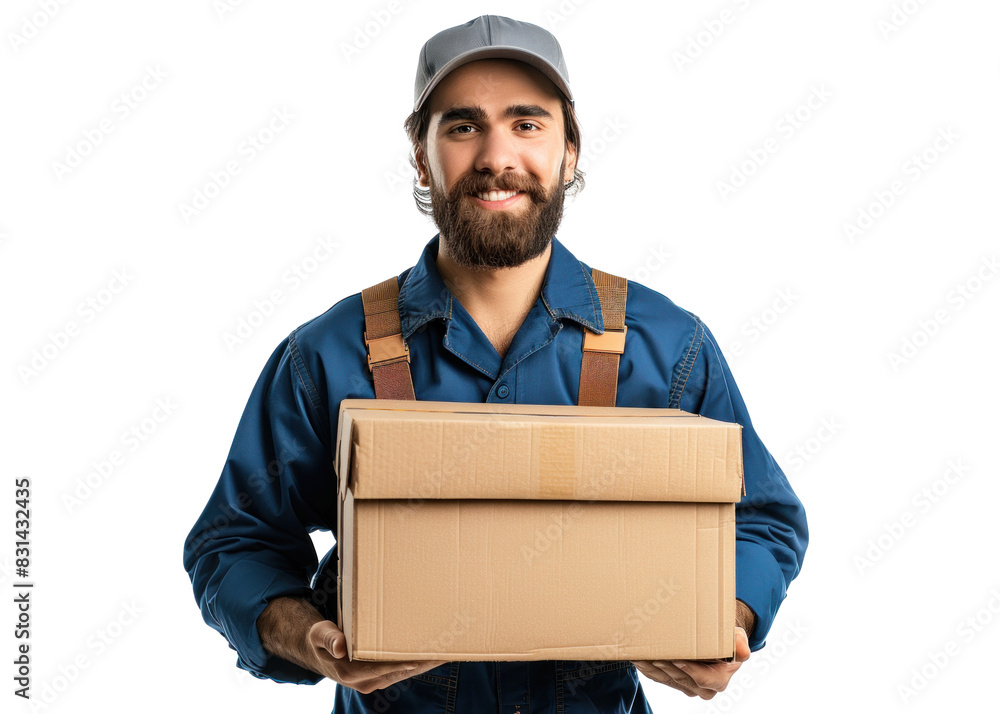 Box with Happy Worker on Transparent Background Box with Happy Worker on Transparent Background