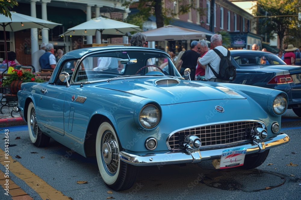 Fototapeta premium Show Car: Classic American Car Shining in Historic City Traffic