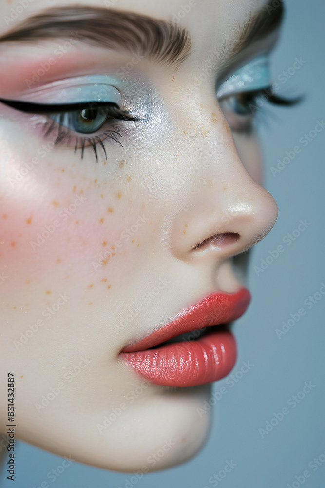 Naklejka premium Close-Up of Model with Creative Makeup
