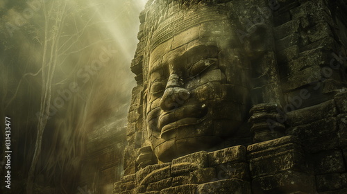 Angkor Thom in a mystical atmosphere Surrounded by_011 photo
