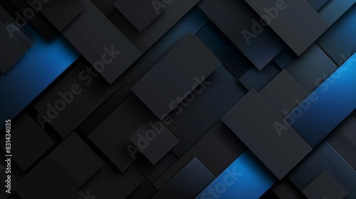 Abstract background of randomly arranged squares in black color. Stacked black squares. photo