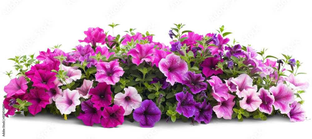 Colourful flowers bush - petunia blossoms on transparent background