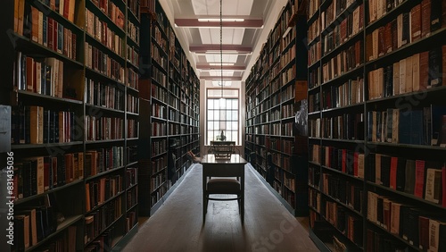 photo of a library, poster,